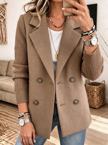 Adalene - Knit Sleeve Double Breasted Blazer - Green