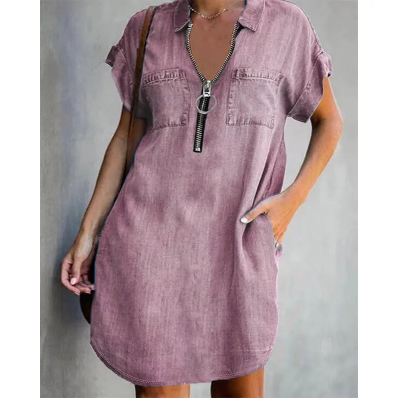 Genevalle - Casual Chambray Pocket Dress - Dark blue