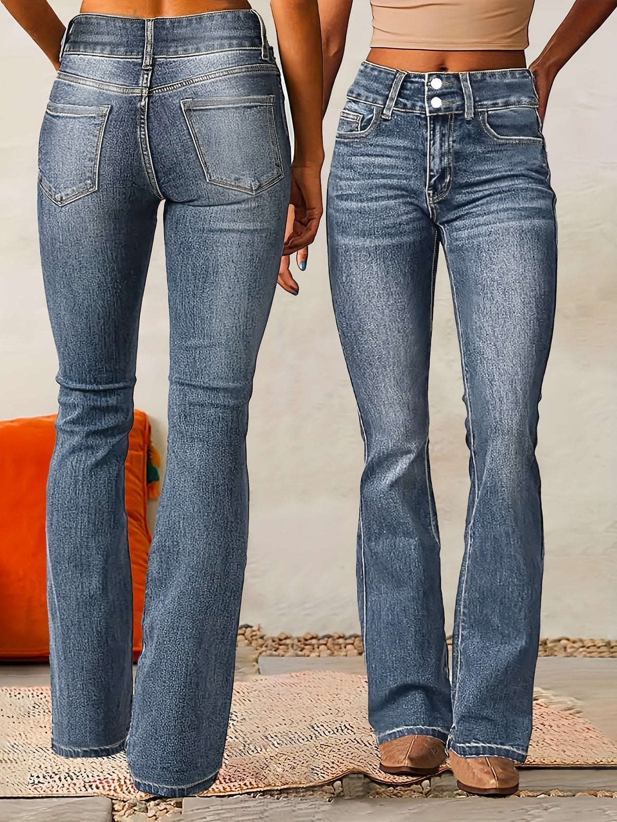Evarra - Soft-Stretch High-Rise Flared Jeans - Dark Blue