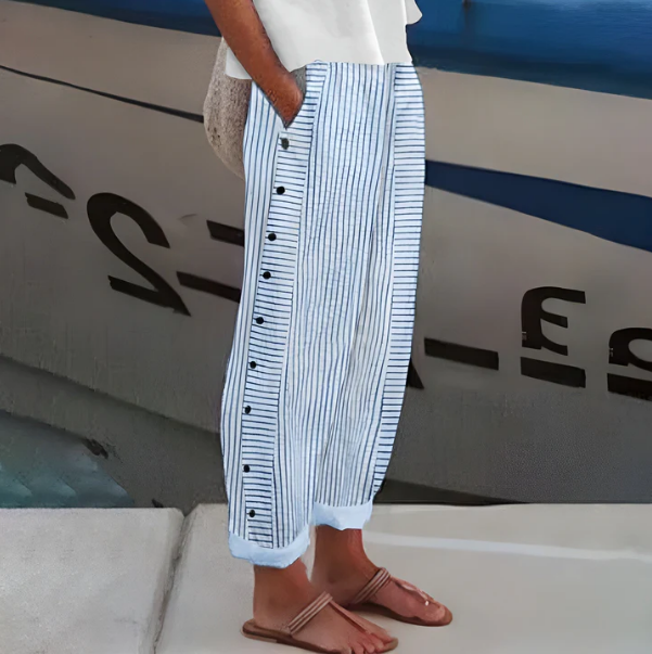 Yareli - Striped Wide Leg Trousers - Blue