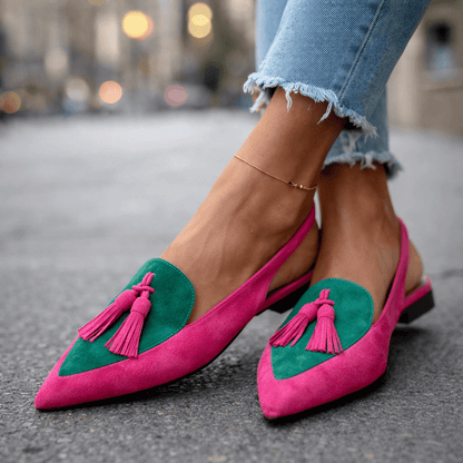 Belvara - Premium Slingback Flats - Pink and Green