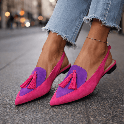 Belvara - Premium Slingback Flats - Pink and Green