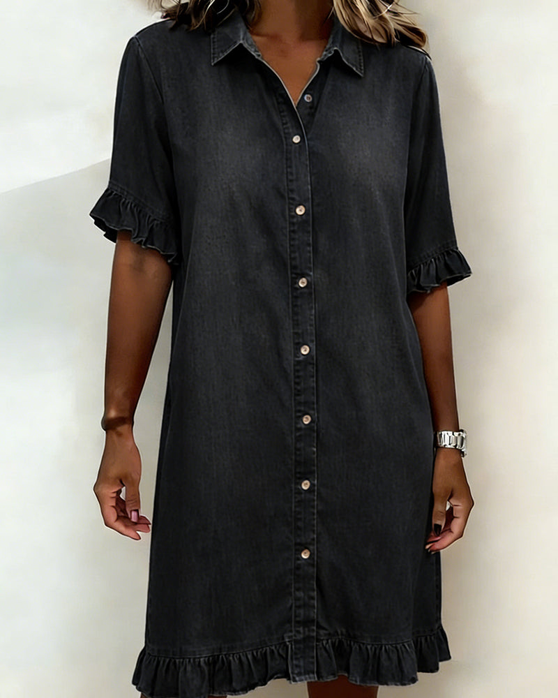 Kirella - Button Front Shirt Dress - Blue