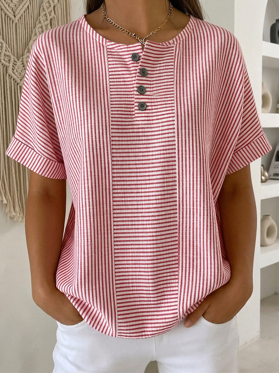 Selvara - Striped Button Blouse - Blue