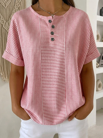 Selvara - Striped Button Blouse - Blue