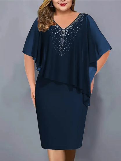 Lirienne - Premium Rhinestone V-Neck Midi Dress - Burgundy