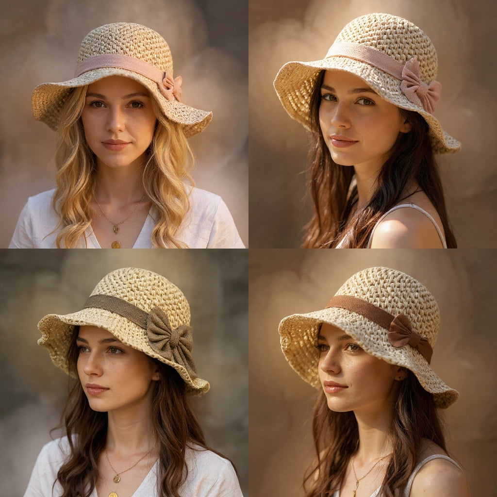 Coralie - Handcrafted Bow Sun Hat - Pink