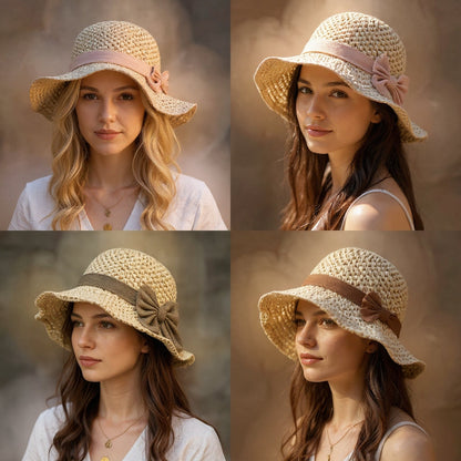 Coralie - Handcrafted Bow Sun Hat - Pink