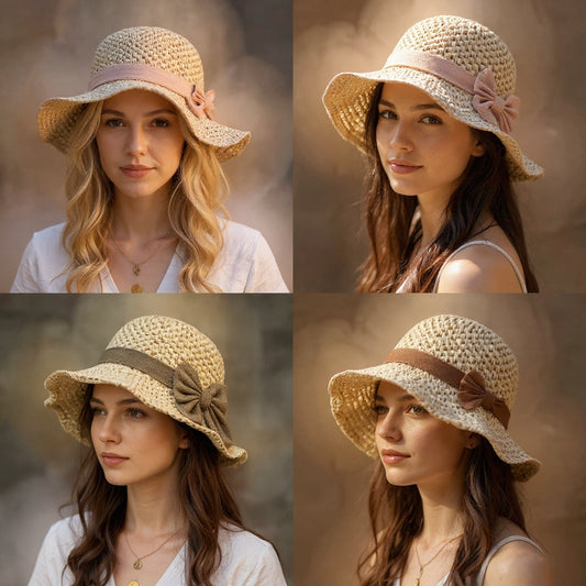 Coralie - Handcrafted Bow Sun Hat - Pink