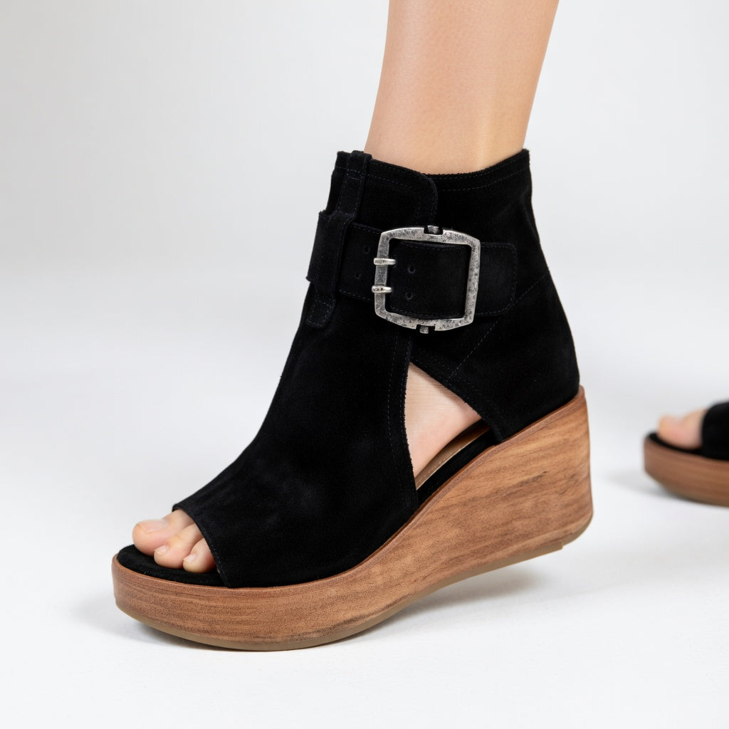 Briseida - Refined Open-Toe Wedge Ankle Boots - Purple