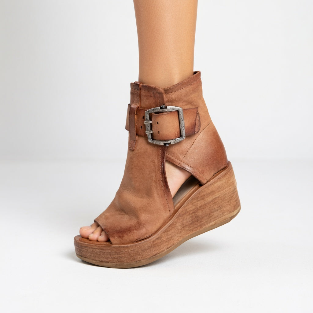 Briseida - Refined Open-Toe Wedge Ankle Boots - Purple