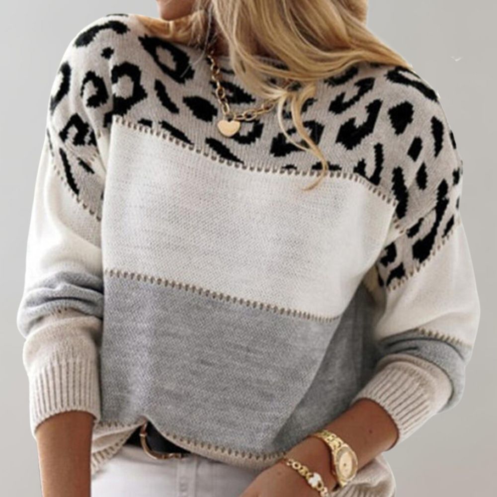 Arlaya - Soft-Touch Leopard Jumper - Grey