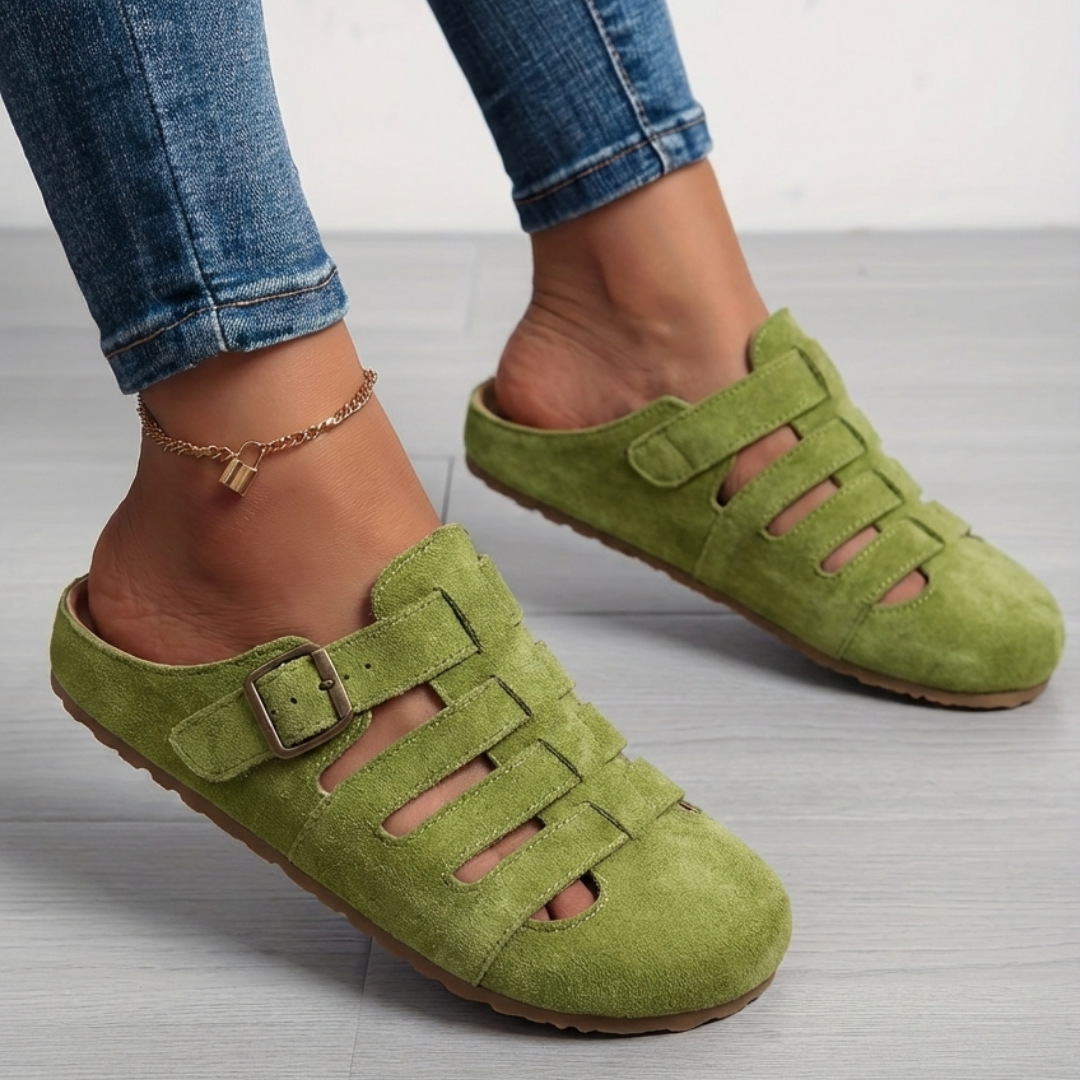 Elarae - Supportive Slip-On Mule Sandals - Green