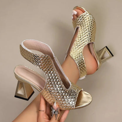 Lira - Structured Block-Heel Slingback Sandal - Gold