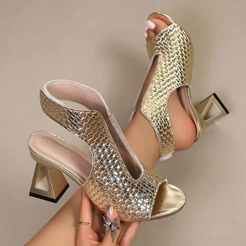 Lira - Structured Block-Heel Slingback Sandal - Gold