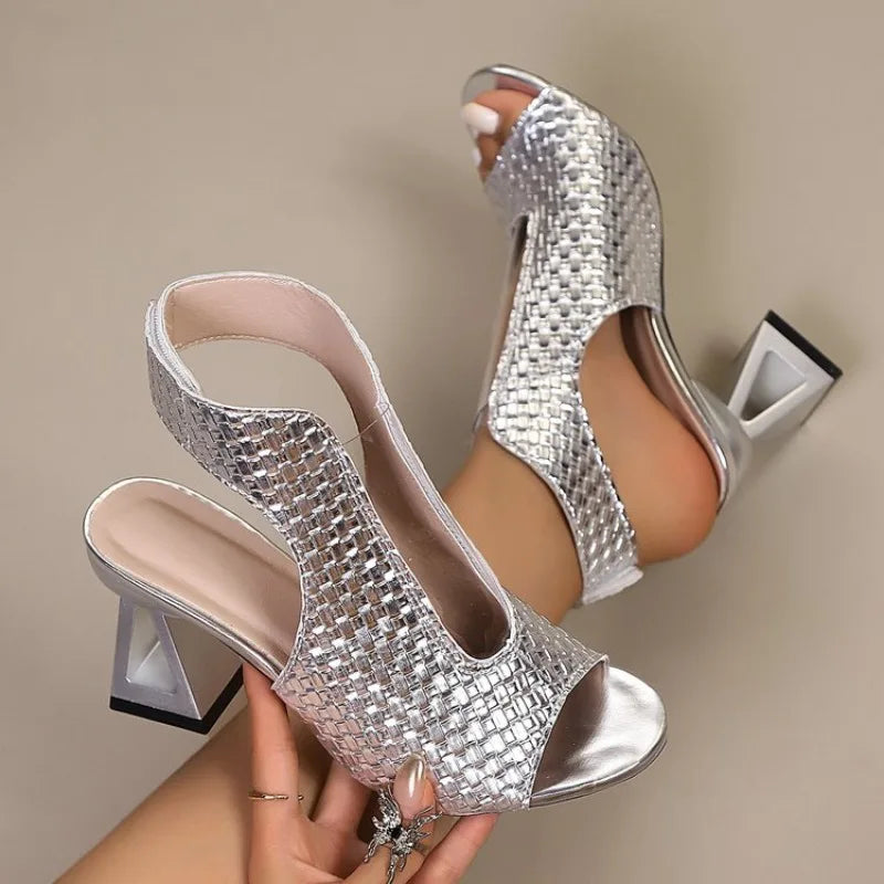 Lira - Structured Block-Heel Slingback Sandal - Gold