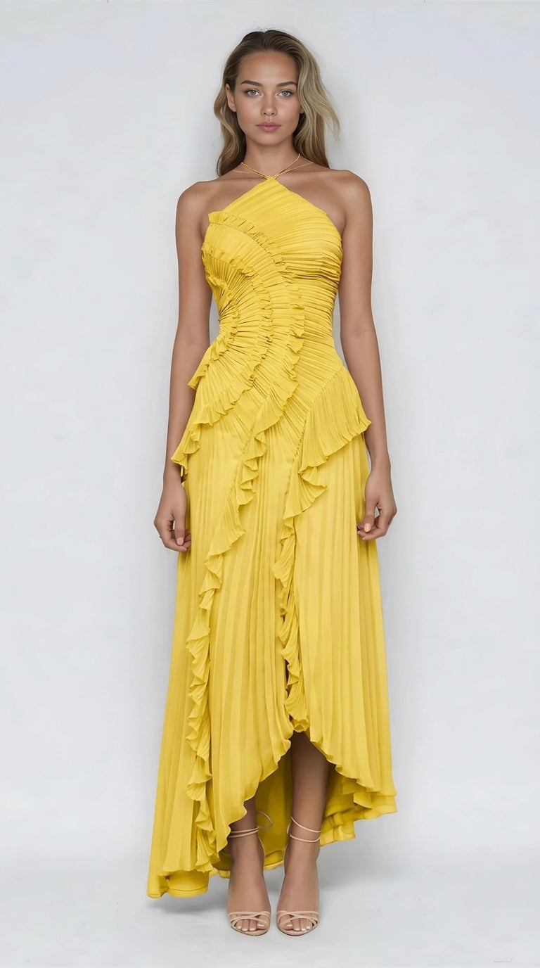 Sancia - Ruffle Pleated Midi Dress - Lavender