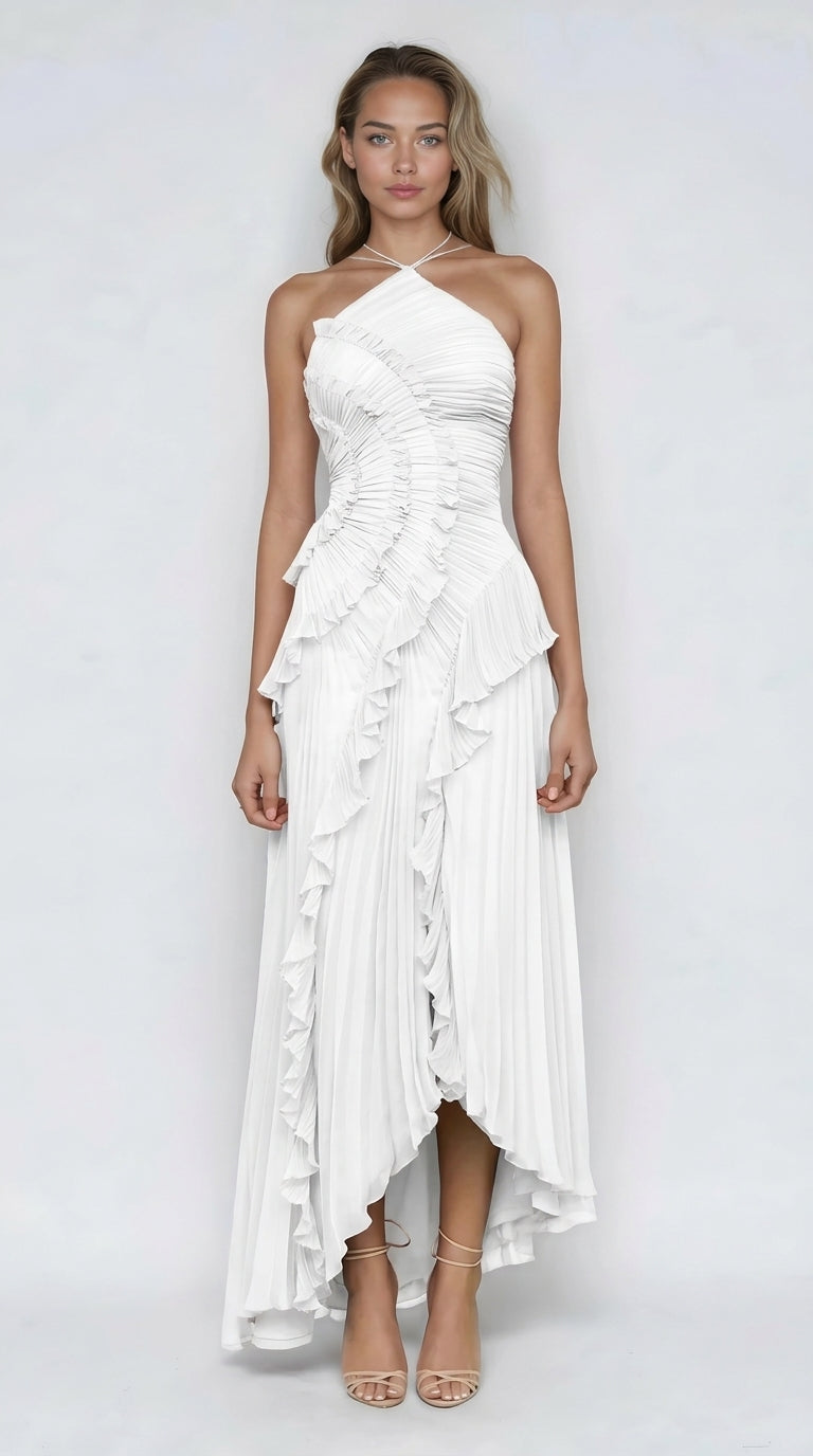 Sancia - Ruffle Pleated Midi Dress - Lavender