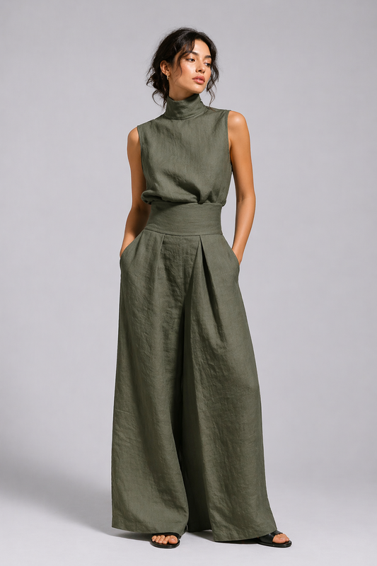 Goldie - Lightweight Linen Two-Piece Set - Light Blue