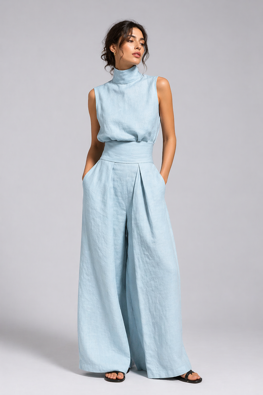 Goldie - Lightweight Linen Two-Piece Set - Light Blue