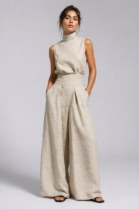 Goldie - Lightweight Linen Two-Piece Set - Light Blue
