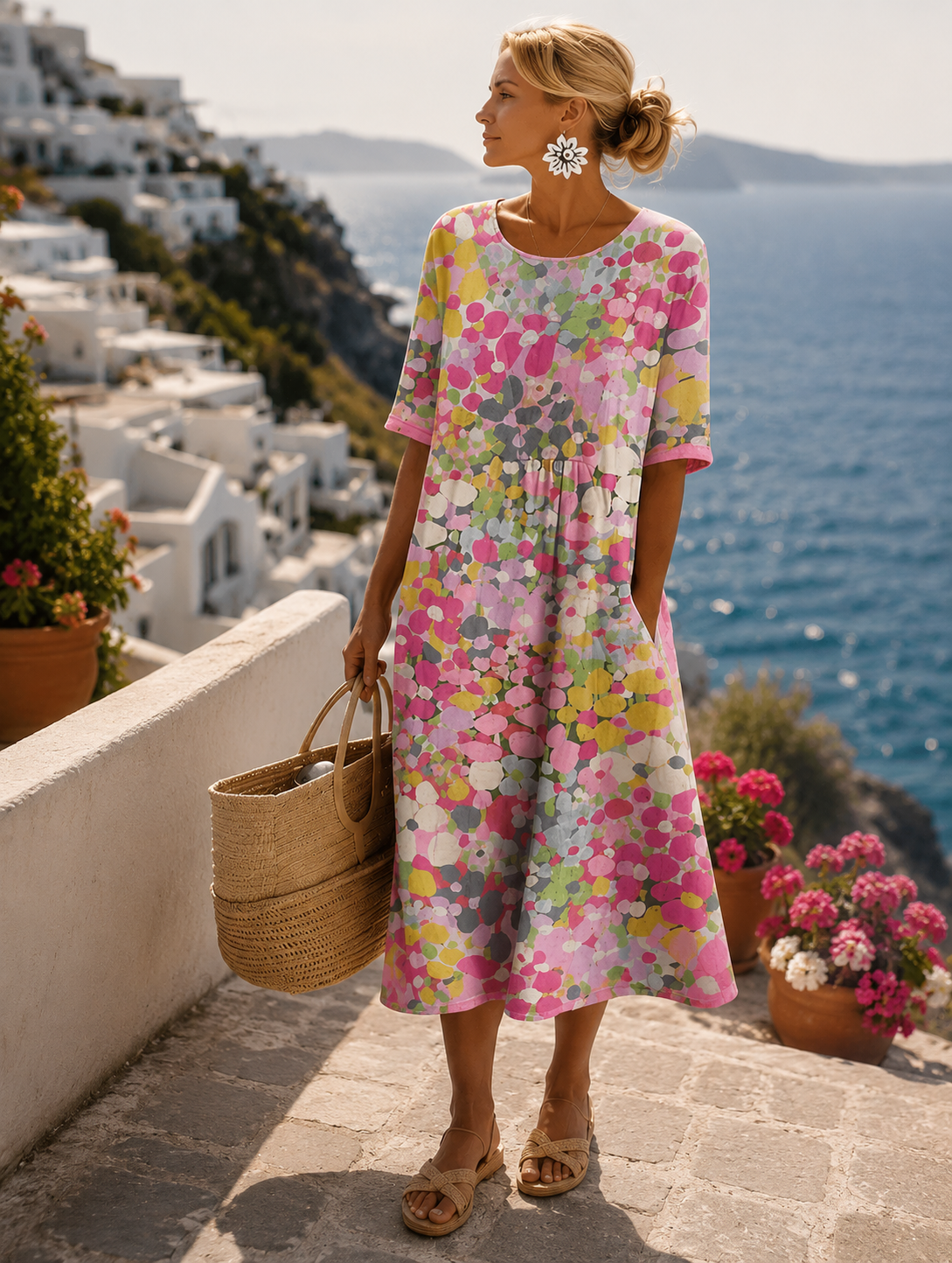Lioravelle - Lightweight Floral Midi Dress - Pink