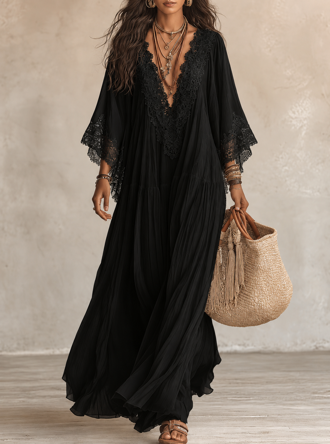 Annelis - Ethereal Maxi Dress - Black