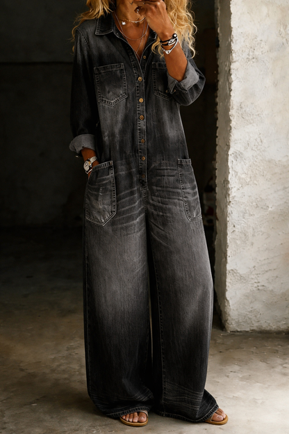 Thalassa - Casual Denim Jumpsuit - Blue