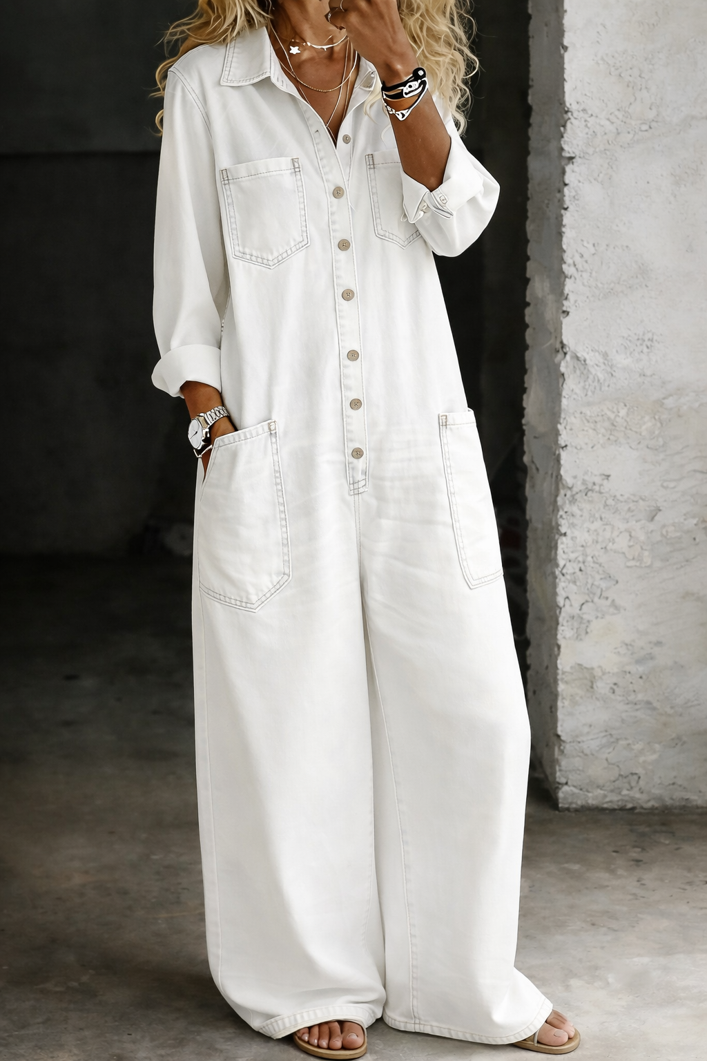 Thalassa - Casual Denim Jumpsuit - Blue