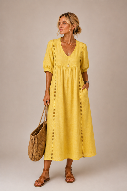Caralyn - Lightweight Midi Dress - Yellow
