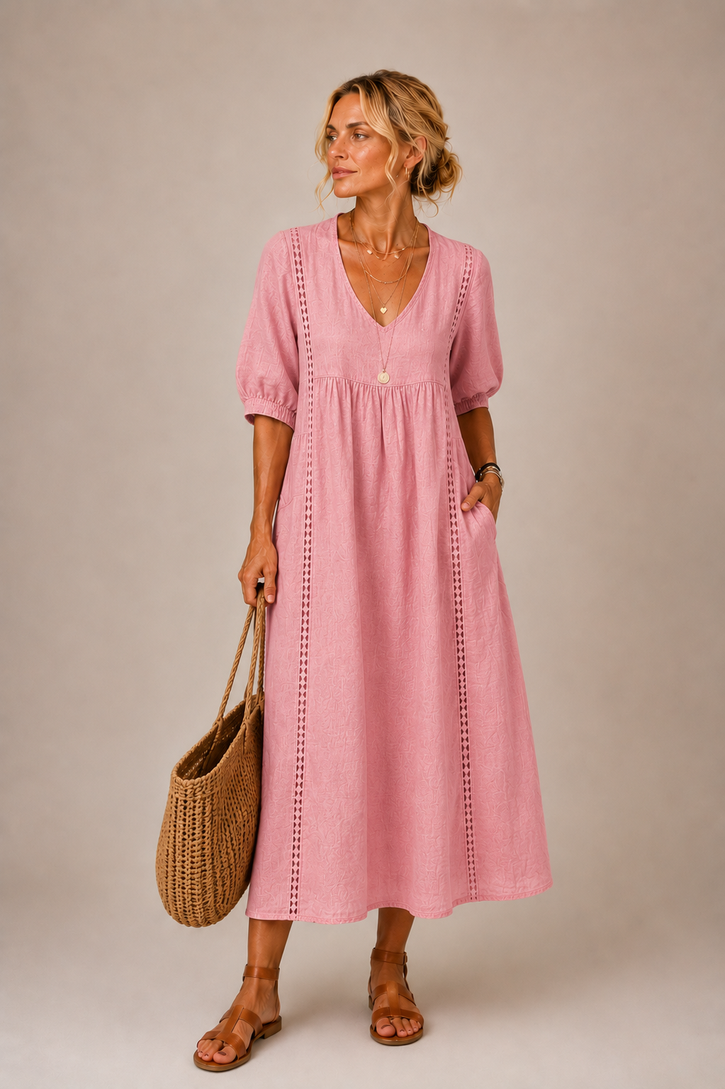 Caralyn - Lightweight Midi Dress - Light Blue