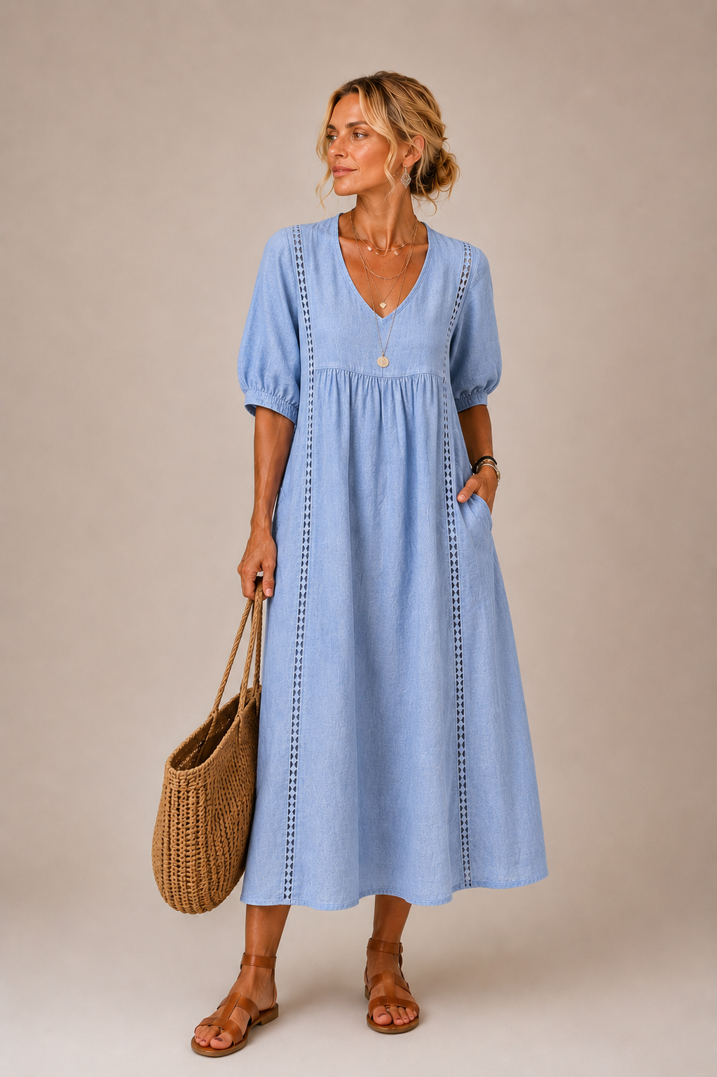 Caralyn - Lightweight Midi Dress - Yellow