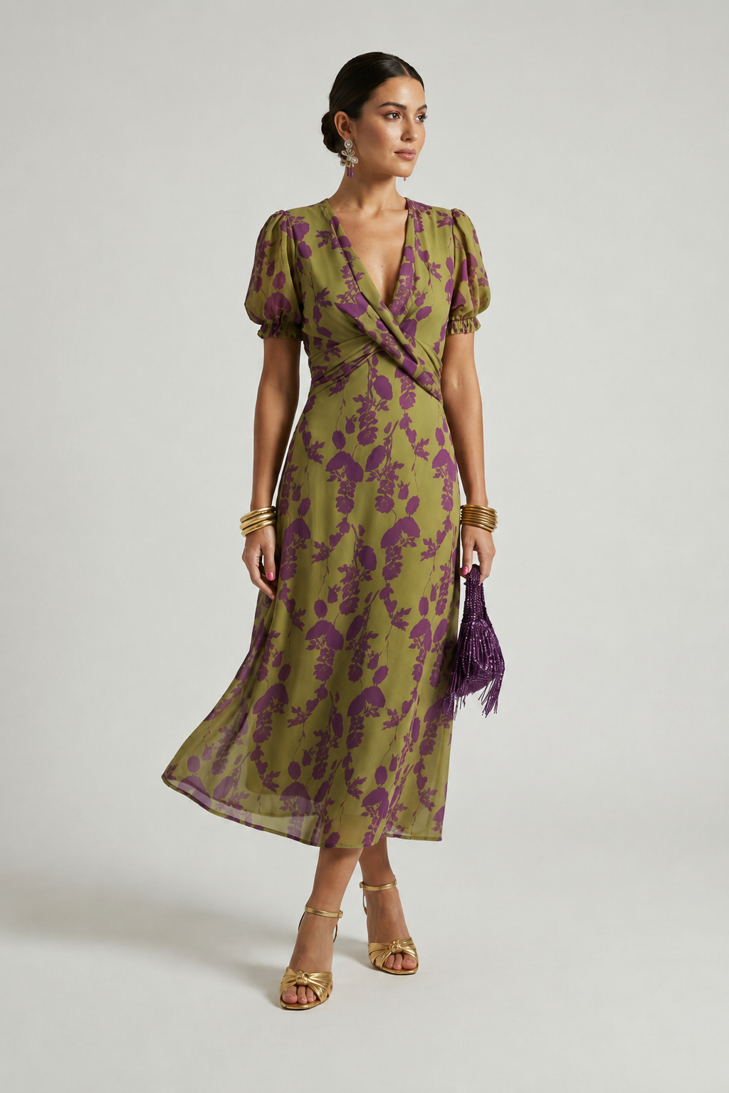 Odetta - Soft-Touch Floral Wrap Midi Dress - Green