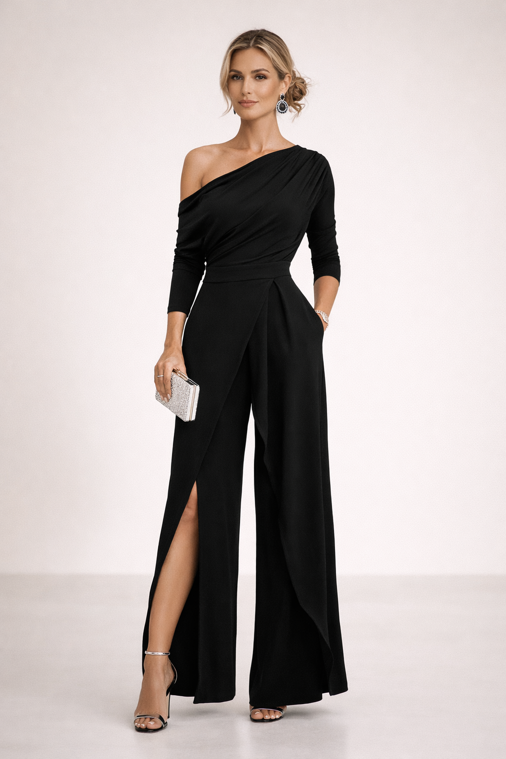 Perla - Soft-Touch One-Shoulder Jumpsuit - Black