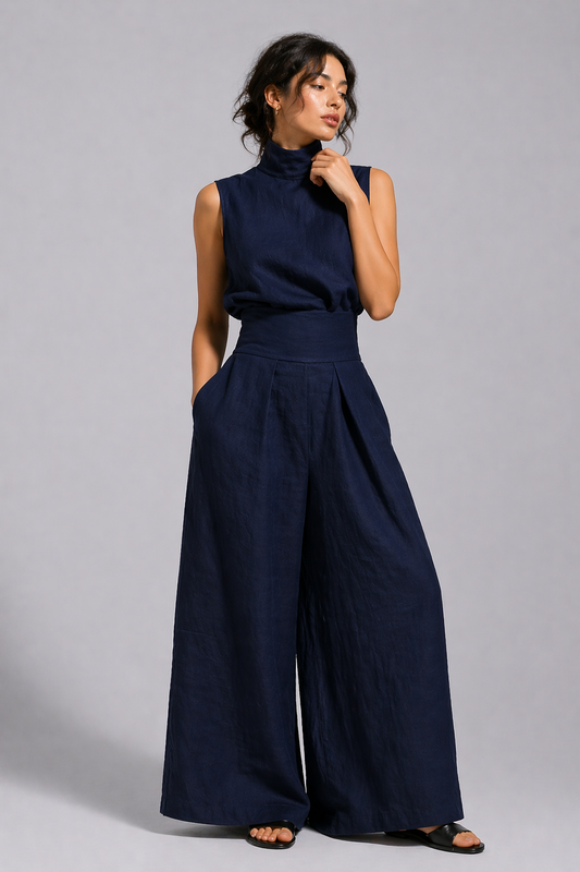 Goldie - Lightweight Linen Two-Piece Set - Light Blue