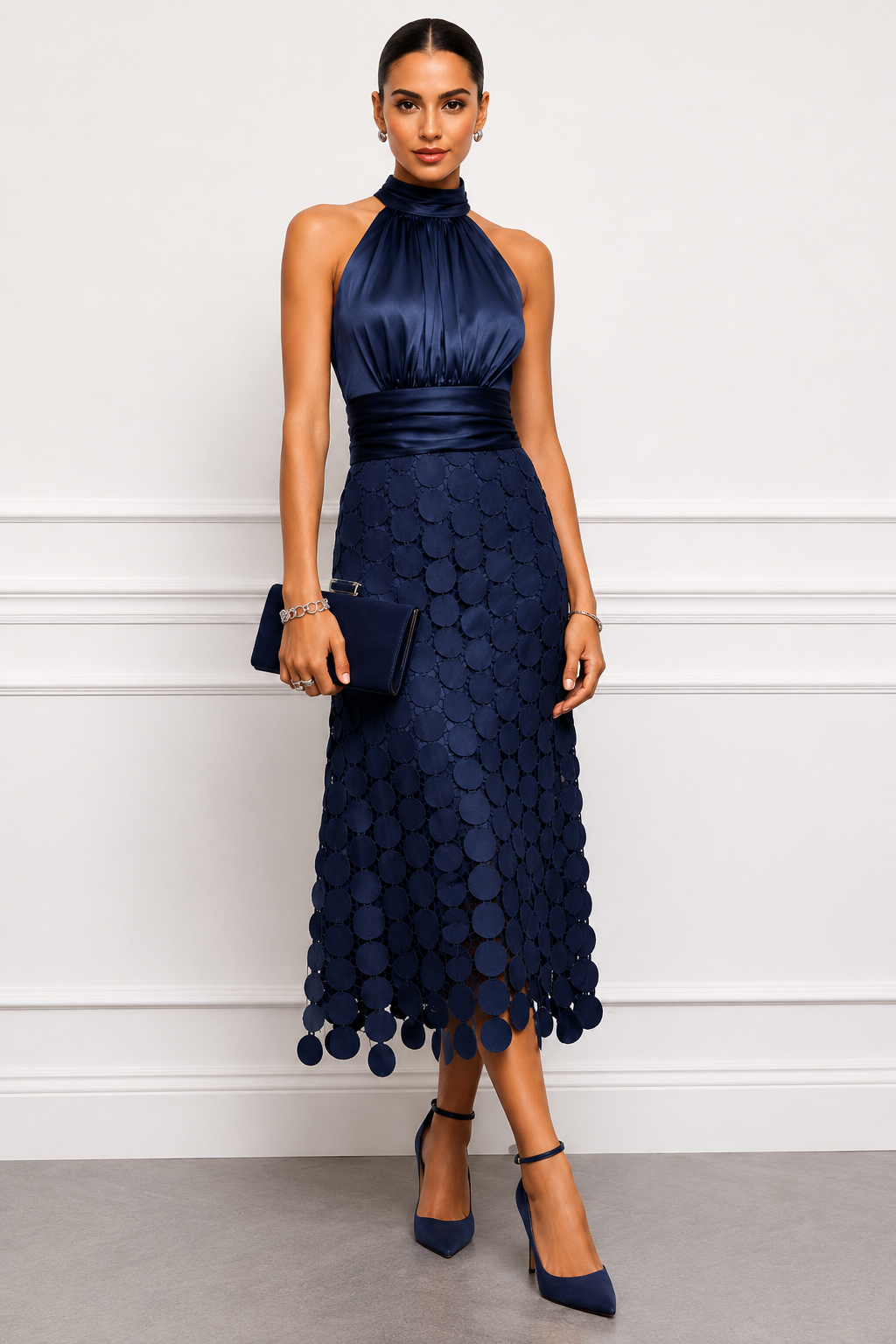 Kateline - Luxe Halter Midi Dress - Champagne