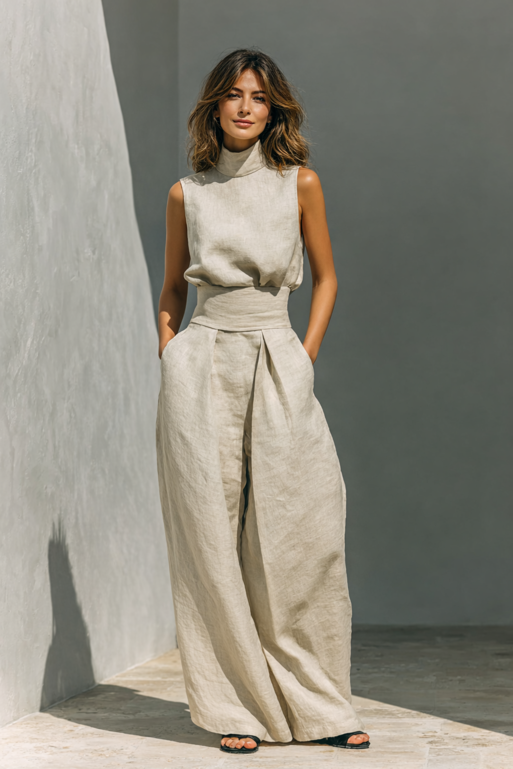 Riselda - Lightweight Linen Two-Piece Set - Light Blue