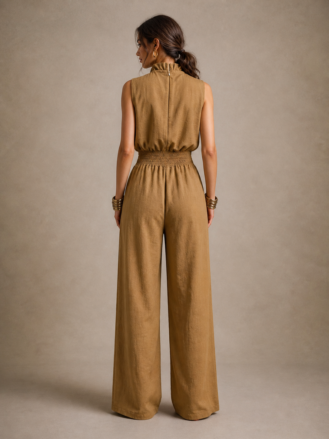 Jade - Soft-Touch Wide-Leg Jumpsuit - Khaki