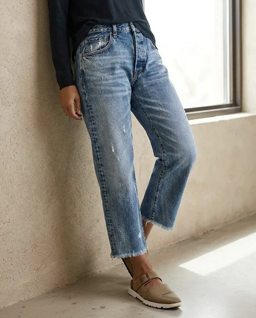 Zelda - Premium Stretch Cropped Jeans - Classic Blue
