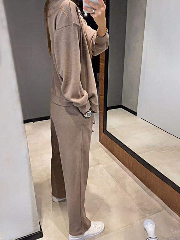 Sorya - Soft-Touch Knit Cardigan & Trousers Set - Khaki