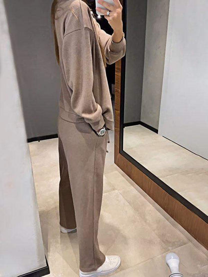 Sorya - Soft-Touch Knit Cardigan & Trousers Set - Khaki