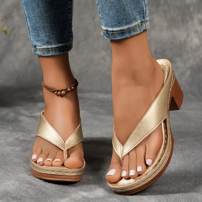 Felina - Cushioned Heeled Sandals - Gold
