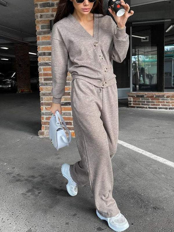 Sorya - Soft-Touch Knit Cardigan & Trousers Set - Black