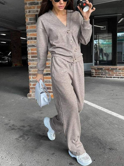 Sorya - Soft-Touch Knit Cardigan & Trousers Set - Black