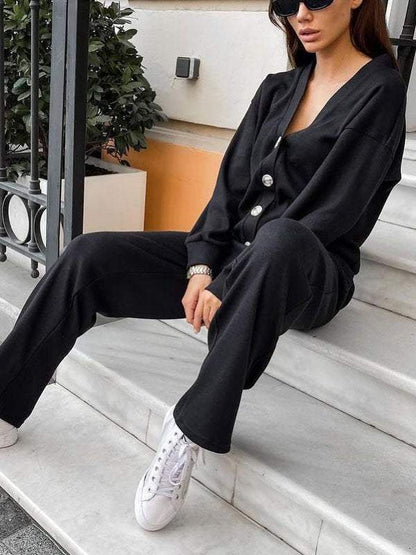 Sorya - Soft-Touch Knit Cardigan & Trousers Set - Khaki