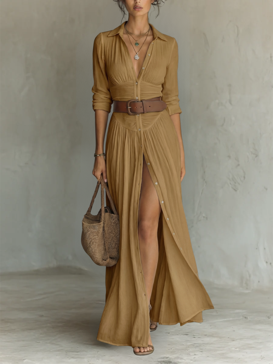 Velina - Flowing Pleated Maxi Dress - White
