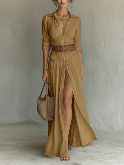 Velina - Flowing Pleated Maxi Dress - White