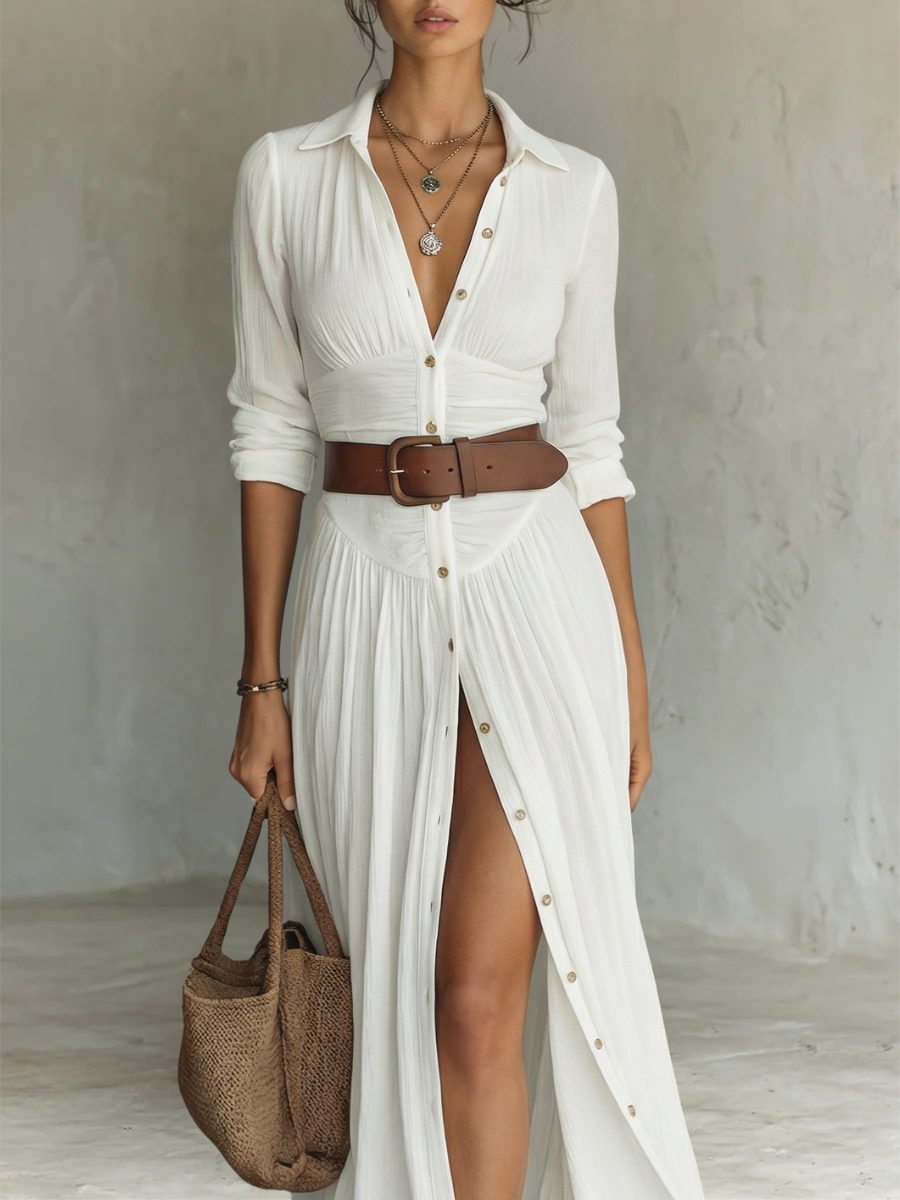 Velina - Flowing Pleated Maxi Dress - White