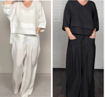 Tania - Breezy Linen Two-Piece Set - White