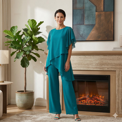 Jessenia - Layered Tunic and Trousers Set - Navy